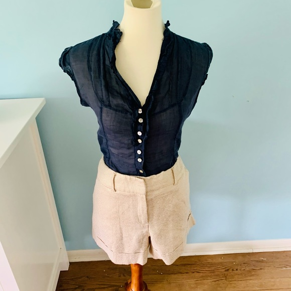 Floyd by Smith Navy Cap Sleeve Linen Blouse Size M - Picture 2 of 7